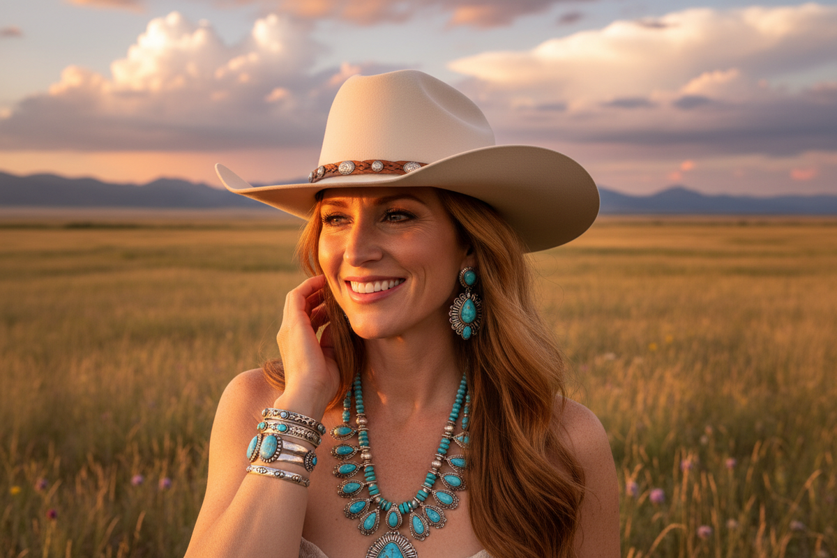 Close-up Woman in Western Hat Montana Field