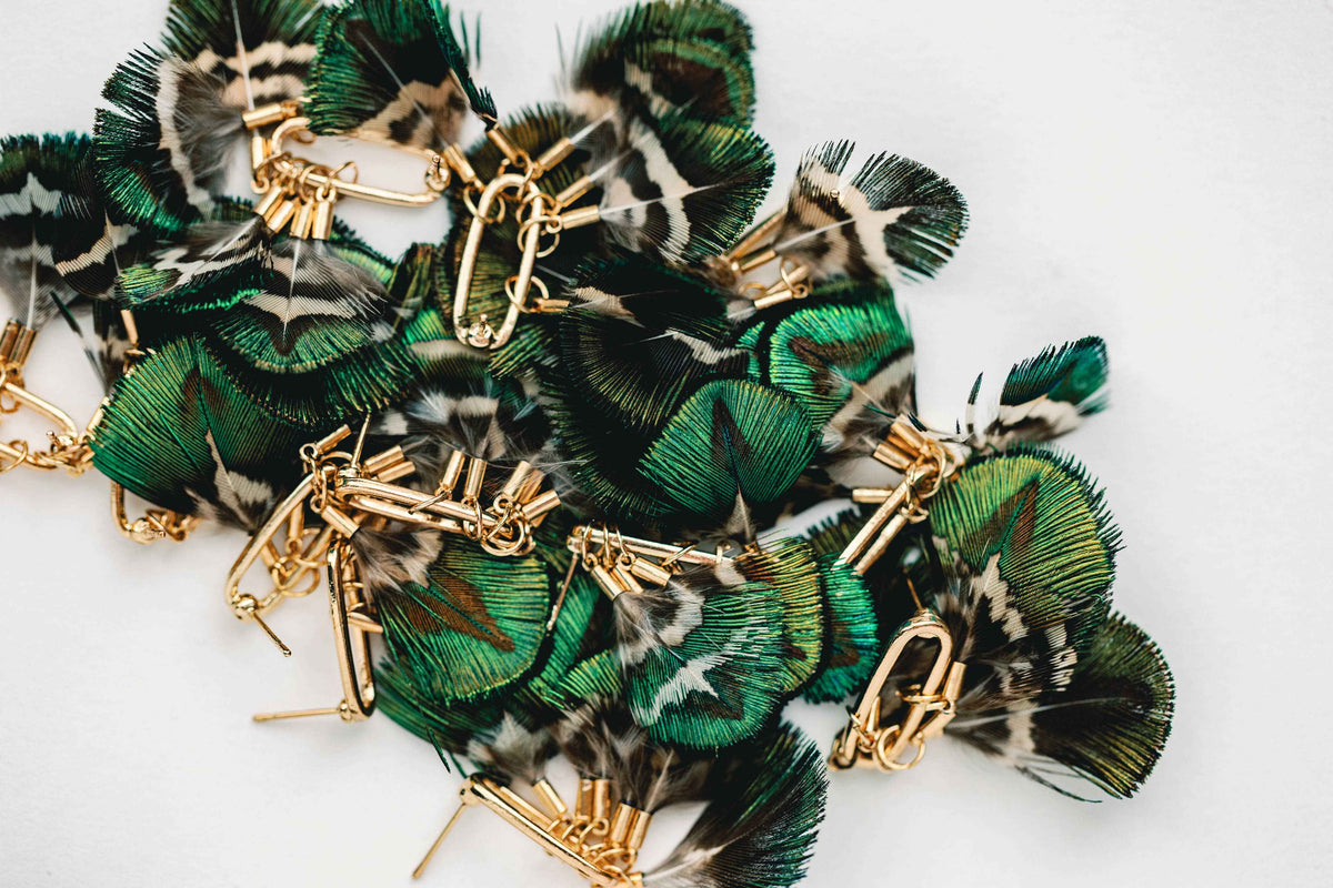 Mallard Fall Feather Tassel Statement Earrings