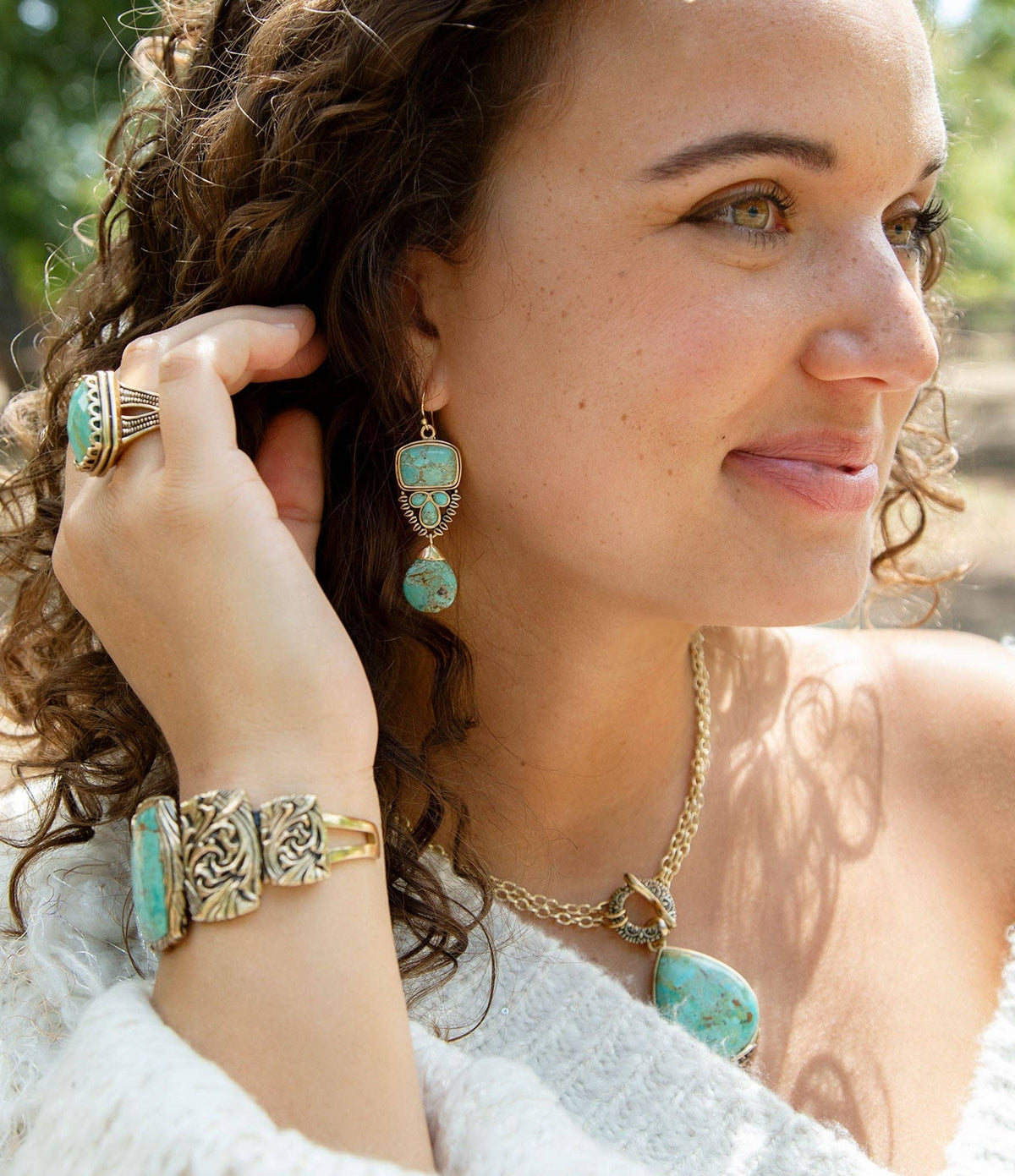 Imara Blue Turquoise and Golden Statement Earrings