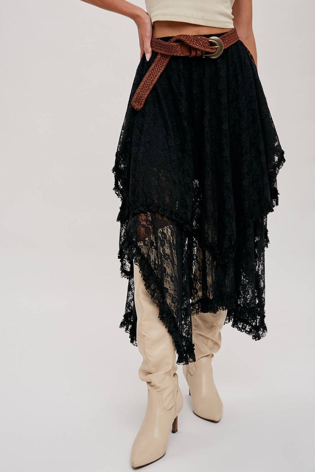 LACE TIER MIDI SKIRT