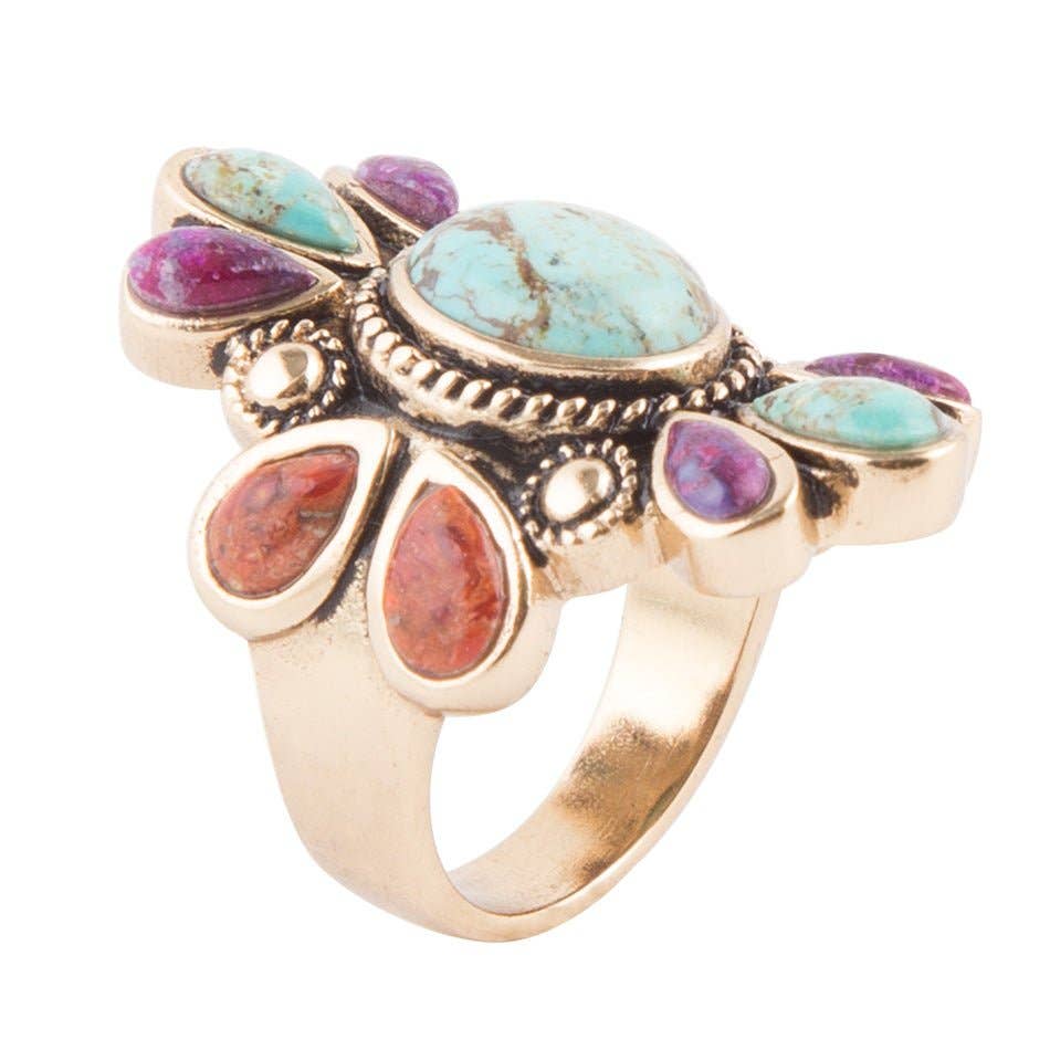 Native Color Blue Turquoise Multi Stone Ring