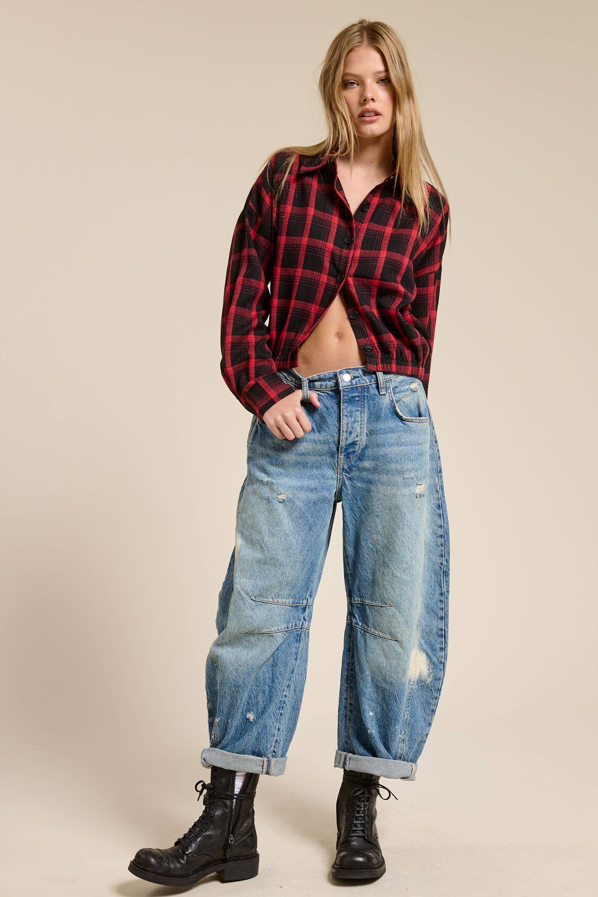 Plaid Button Up Crop Shirt