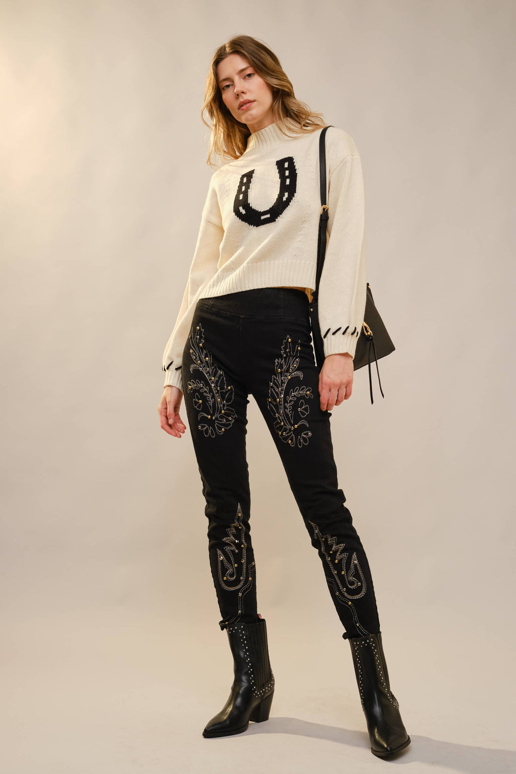 Cropped Horseshoe Knit Sweater