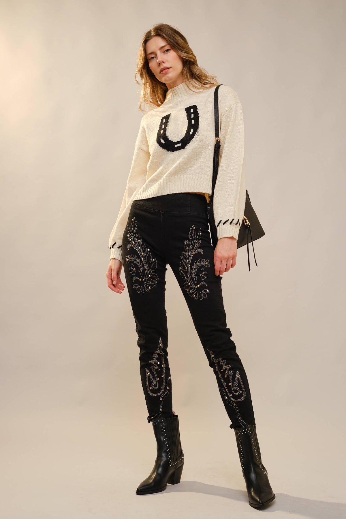 Cropped Horseshoe Knit Sweater