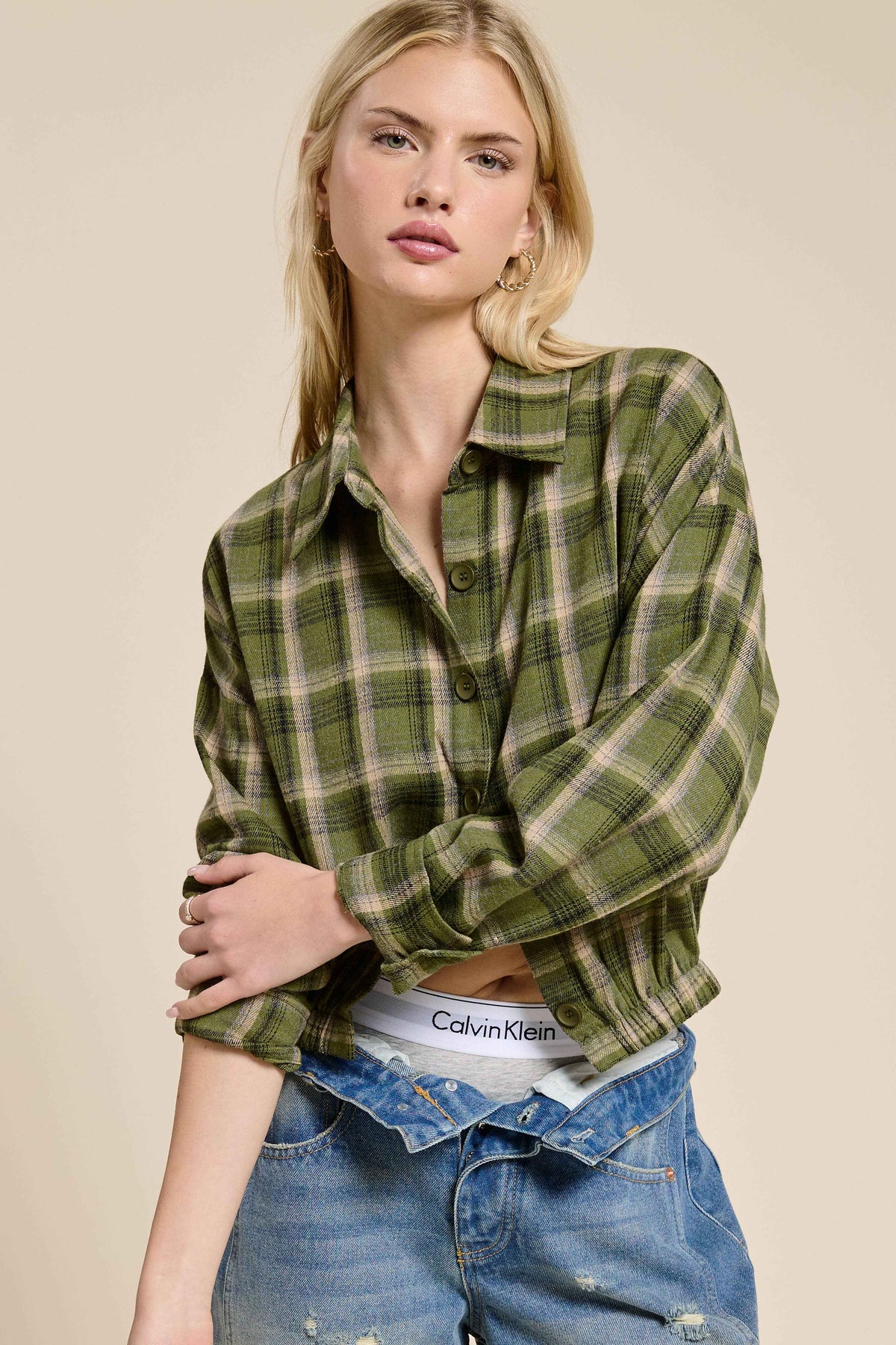 Plaid Button Up Crop Shirt