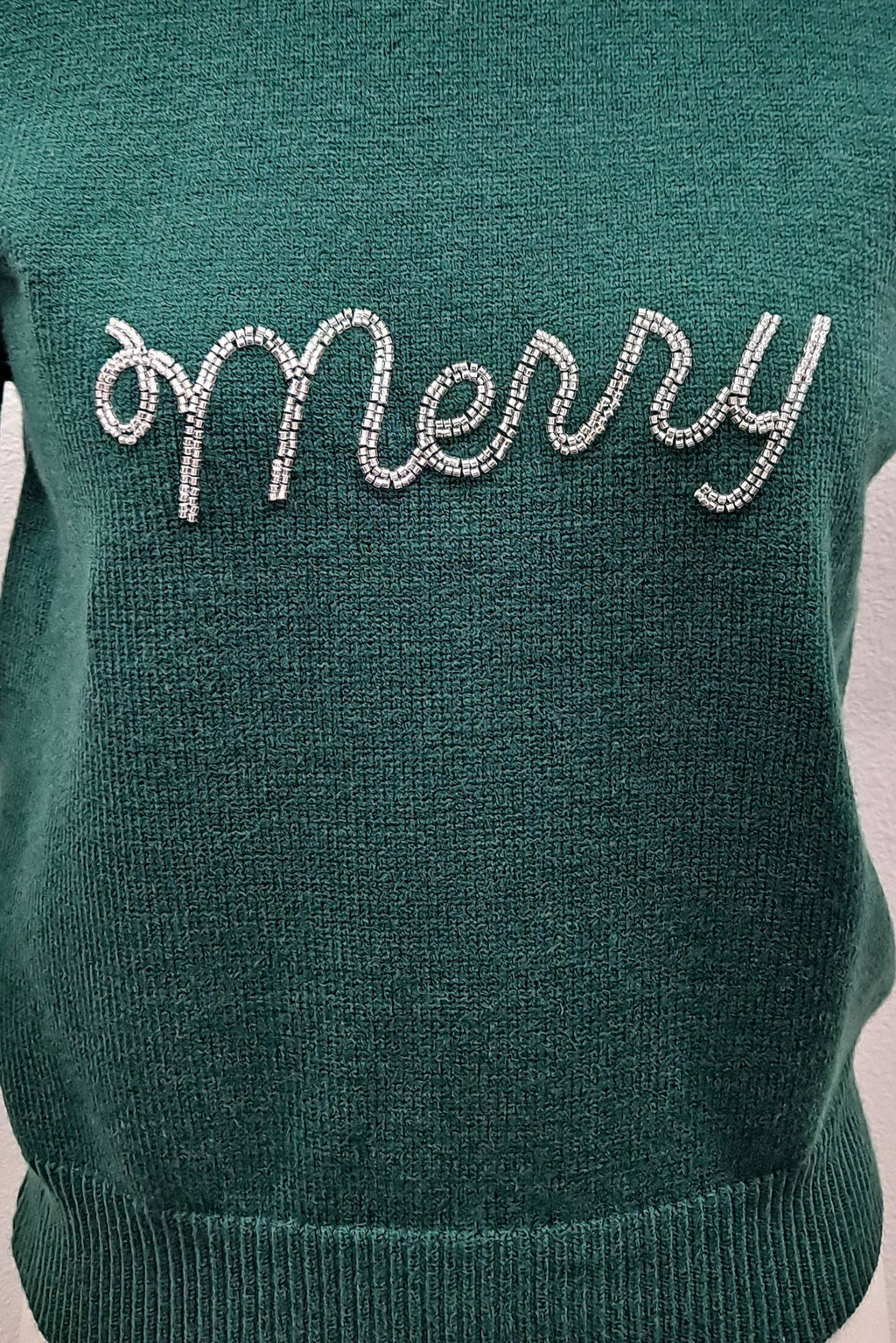 Merry Rhinestone Puff Sleeve Holiday Sweater Top