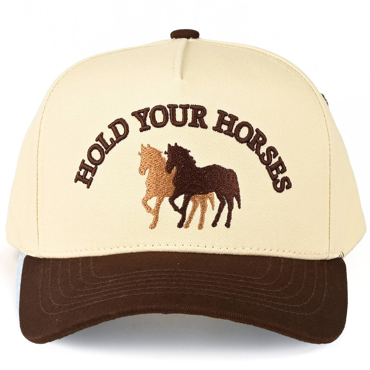 C.C HOLD YOUR HORSES Embroidered Letter Two Tone Trucker Hat