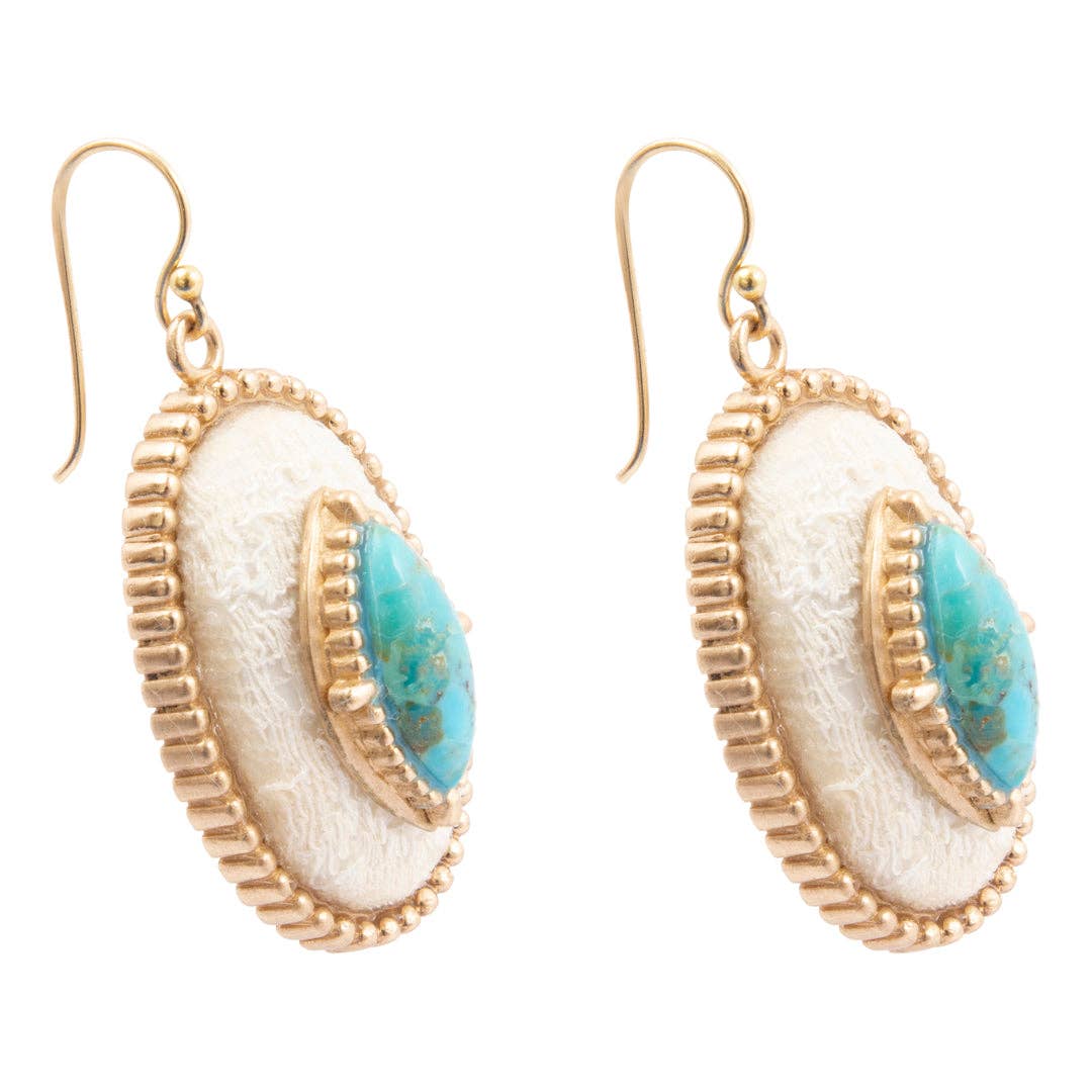 Blue Turquoise and Lace Golden Statement Earrings