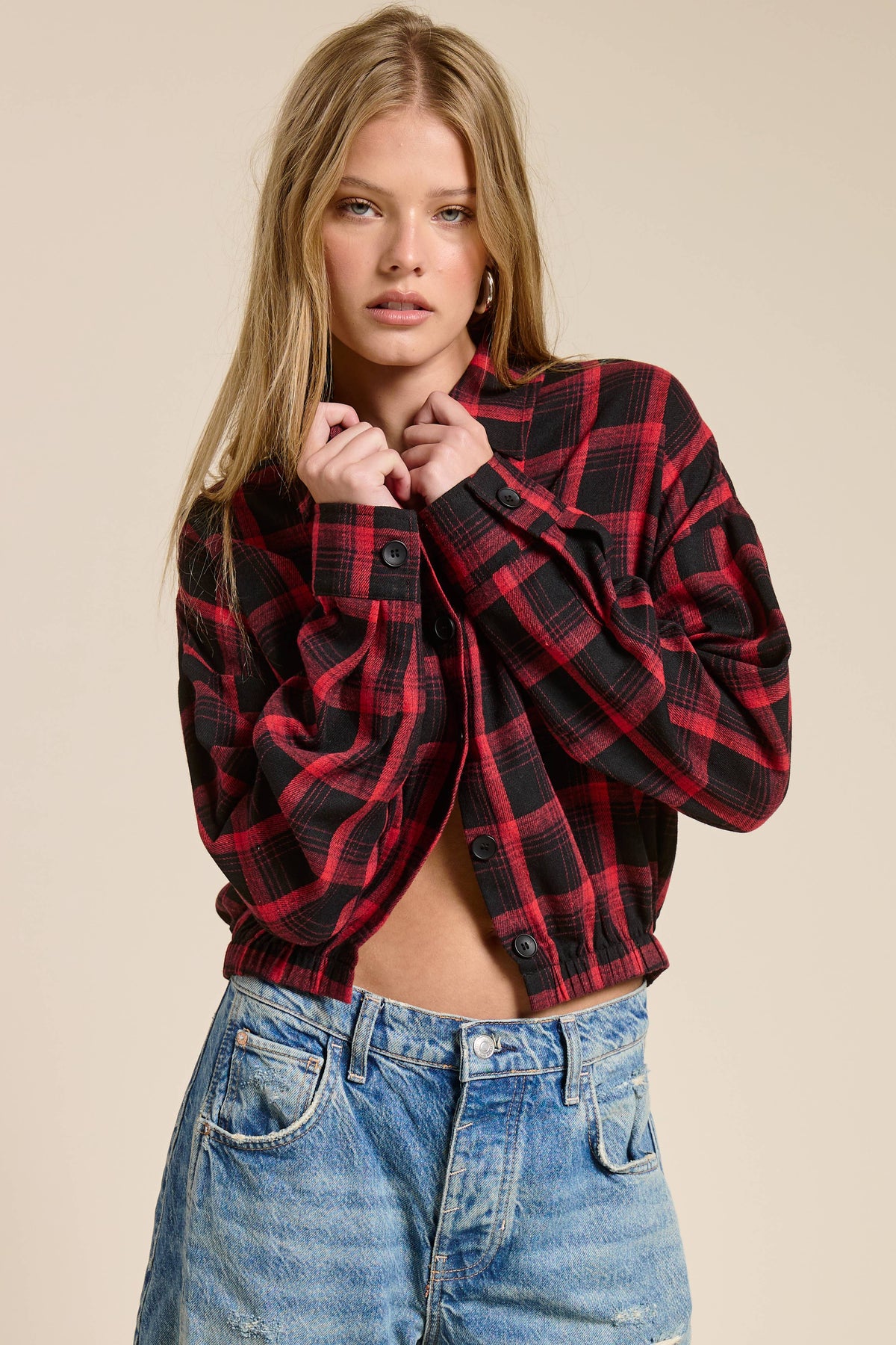Plaid Button Up Crop Shirt