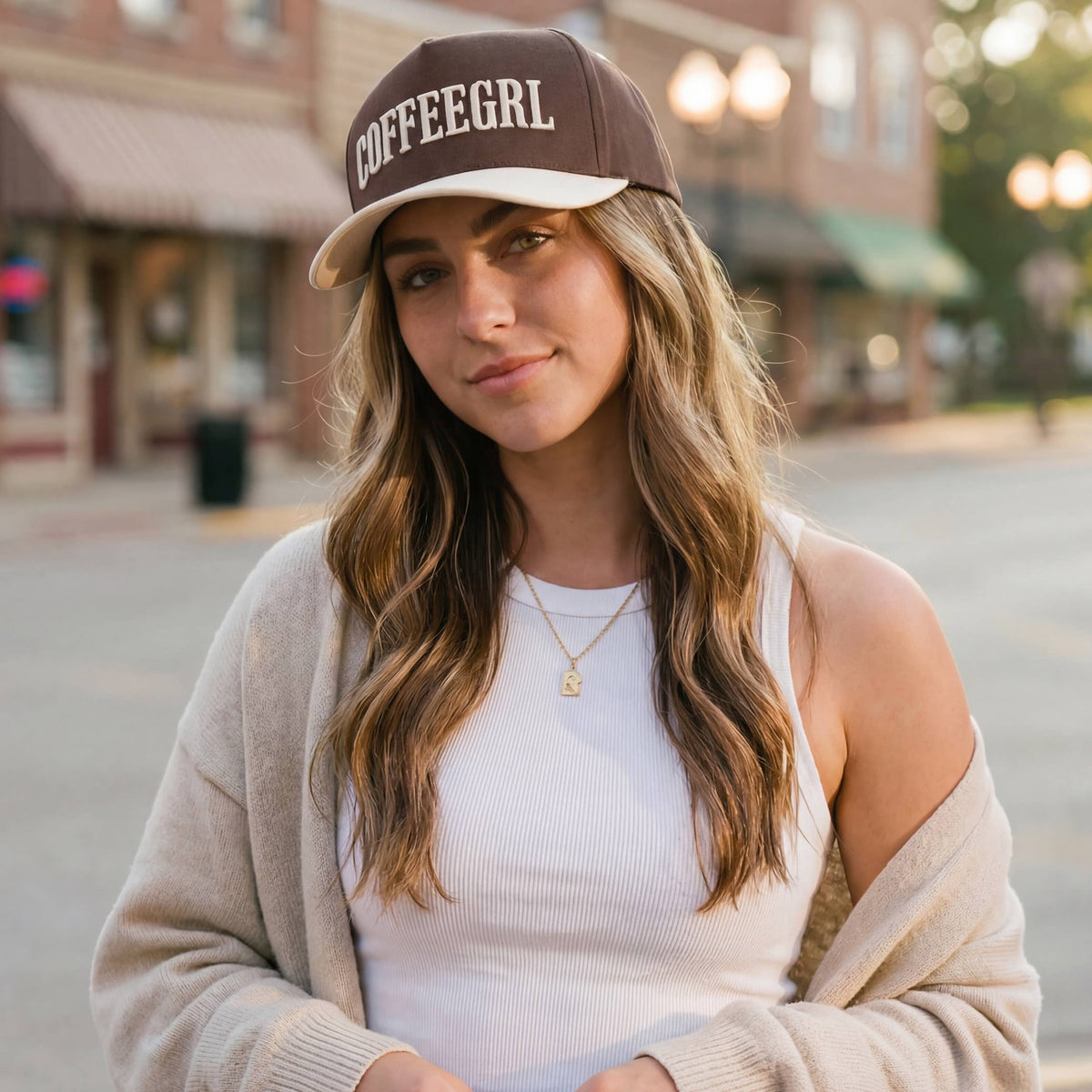C.C COFFEEGRL Letter Embroidered on Two Tone Trucker Hat