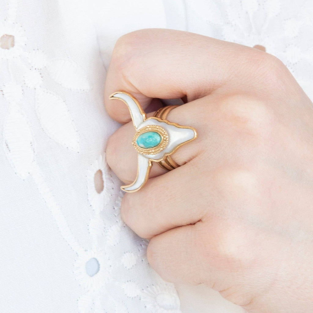 Longhorn White Mother of Pearl Golden Ring