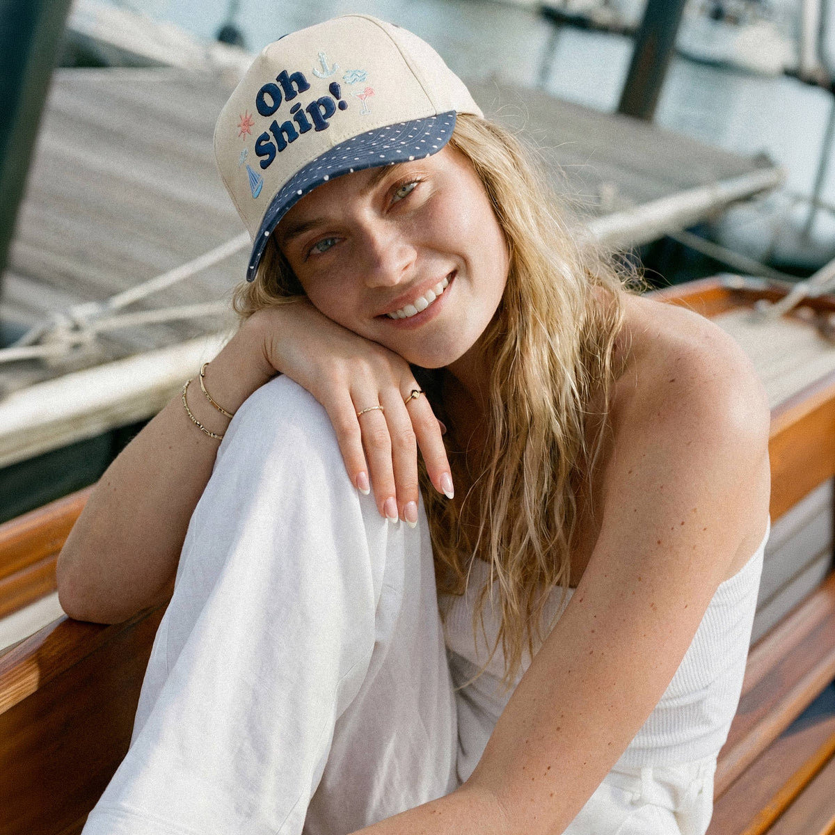C.C OH SHIP Letter Embroidered Two Tone Trucker Hat
