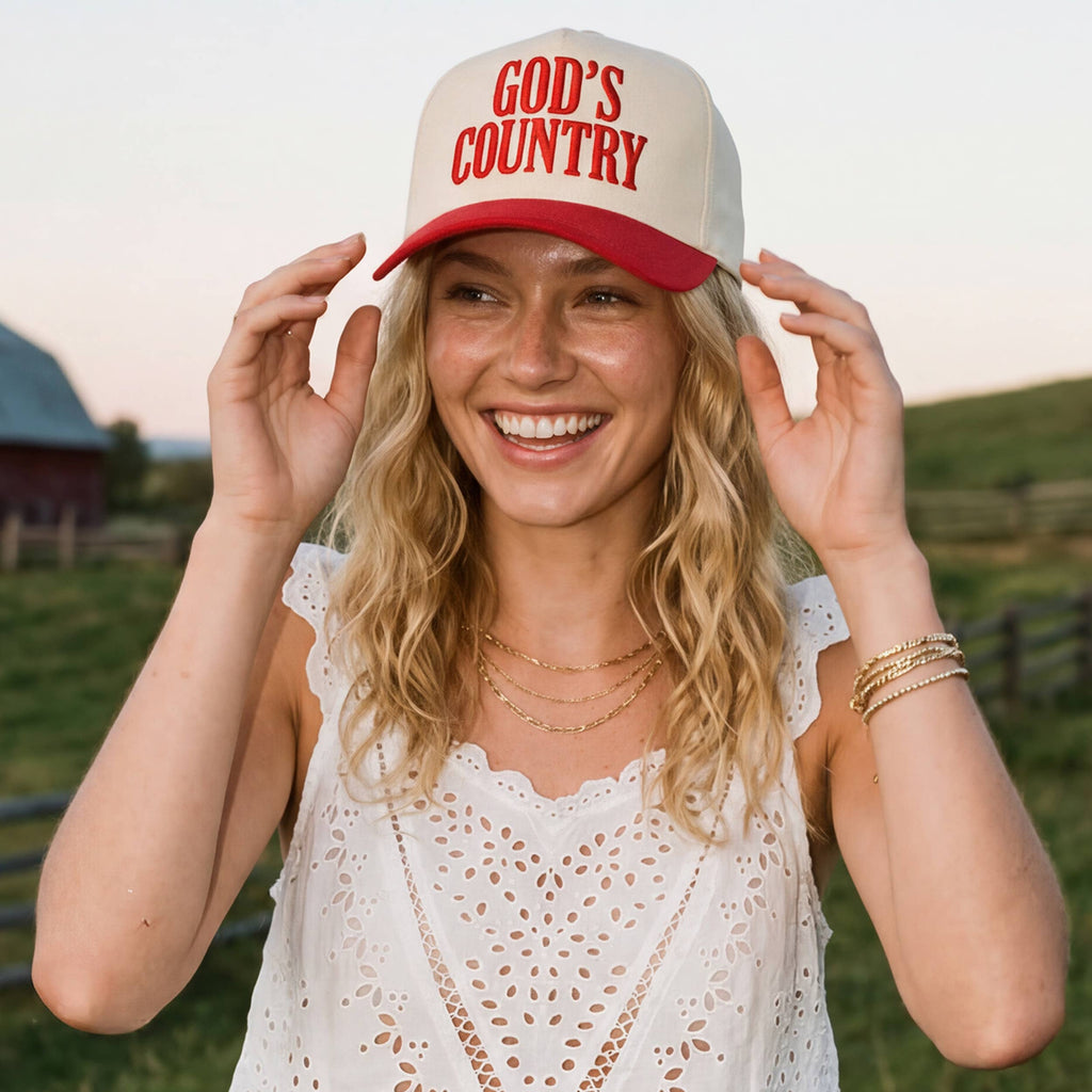 C.C GOD'S COUNTRY Letter on Two Tone Trucker Hat