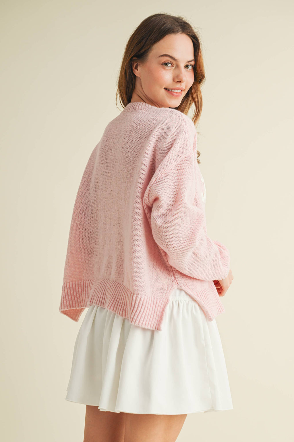 "Howdy" embroidered knit sweater