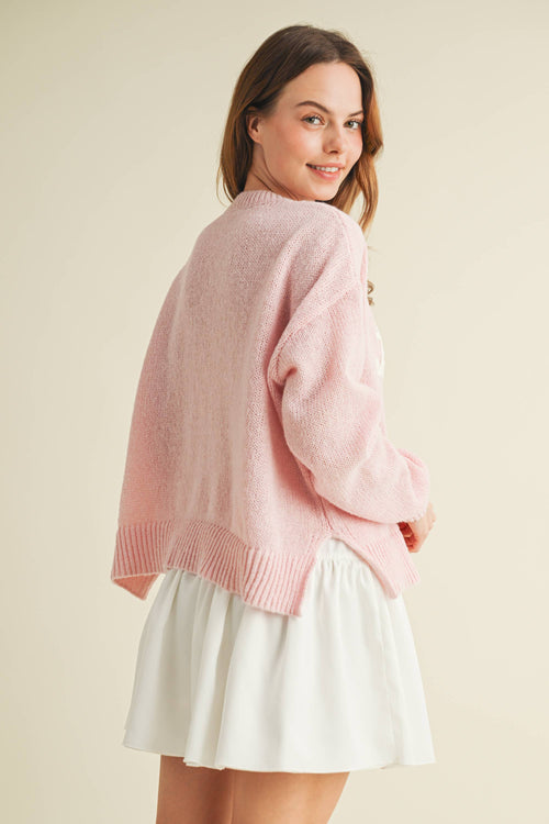 "Howdy" embroidered knit sweater