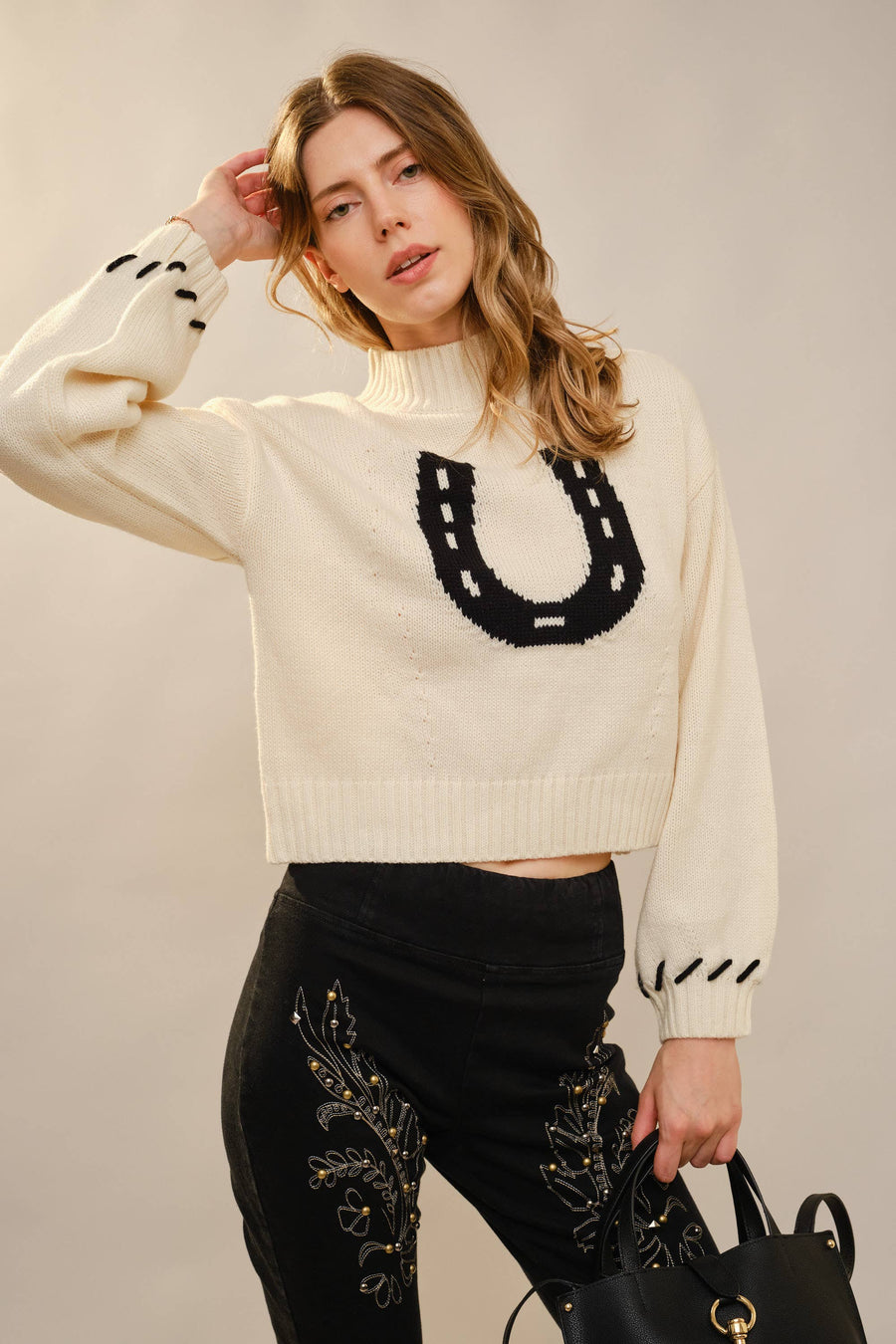 Cropped Horseshoe Knit Sweater