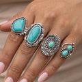 Turquoise Stone Statement Ring Set