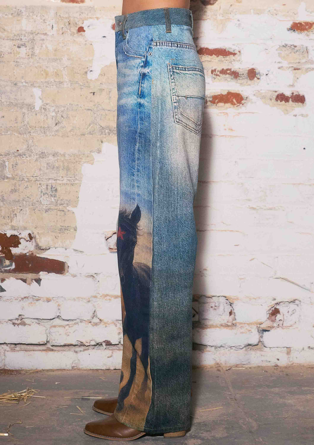 Horse Print Barrel Jeans