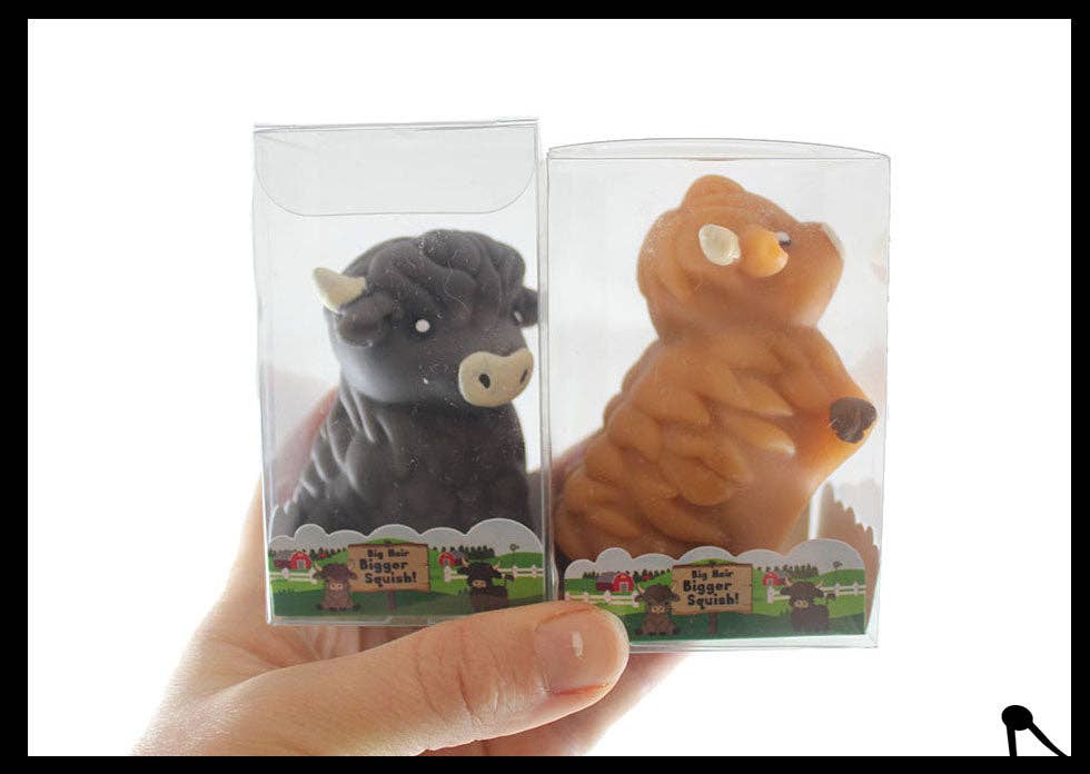Highland Cow Large Mochi - Cute Animal Gummy Mochi Fidget Squishy Animals - Cute Individually Wrapped Toys - Sensory, Stress, Fidget Party Favor Toy