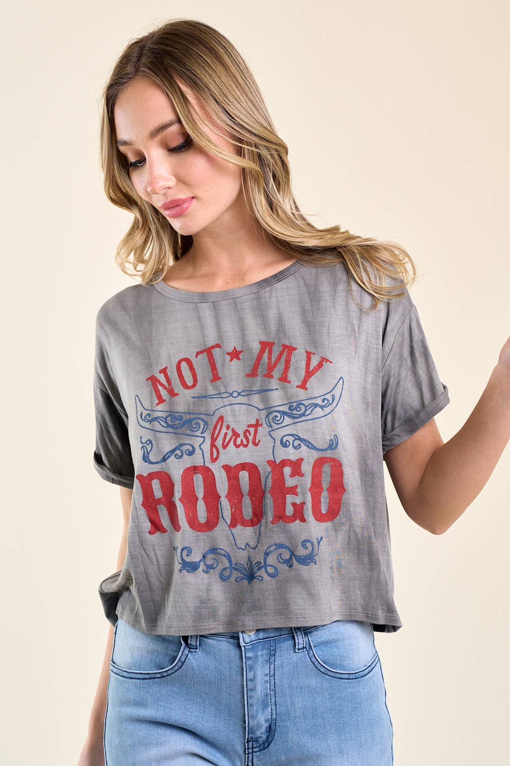 ST3638K CHARCOAL NOT MY FIRST RODEO GRAPHIC TEE