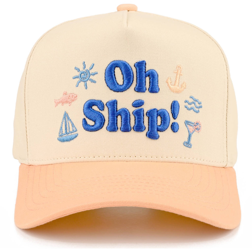 C.C OH SHIP Letter Embroidered Two Tone Trucker Hat
