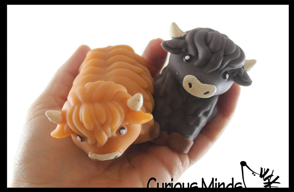 Highland Cow Large Mochi - Cute Animal Gummy Mochi Fidget Squishy Animals - Cute Individually Wrapped Toys - Sensory, Stress, Fidget Party Favor Toy