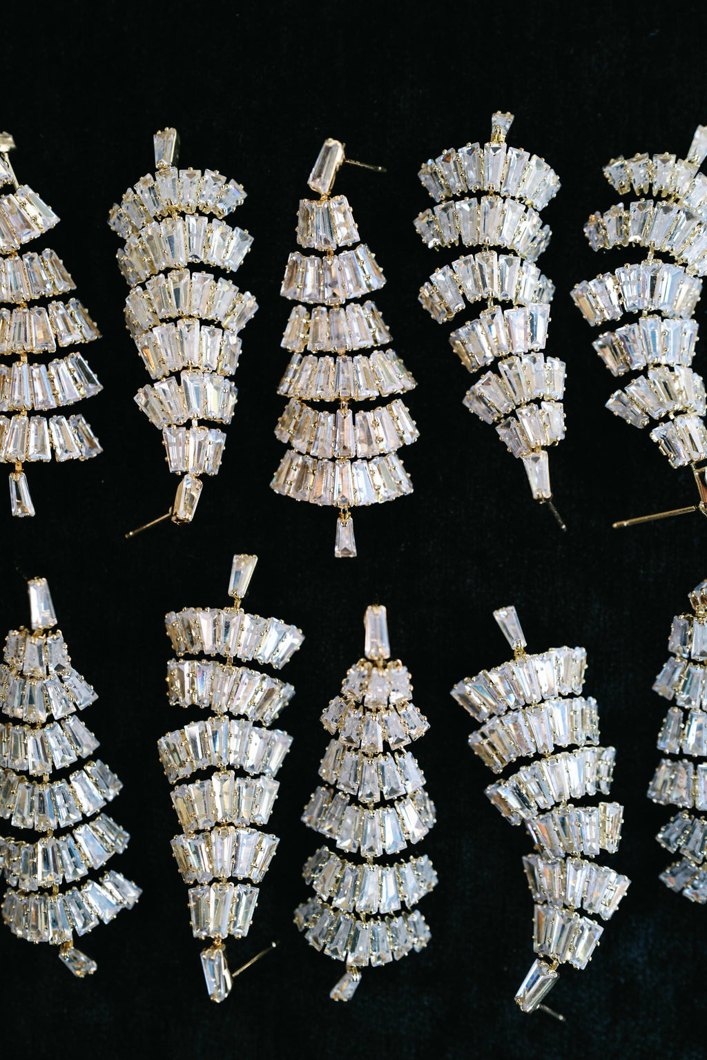Baguette Crystal Christmas Tree Holiday Statement Earrings