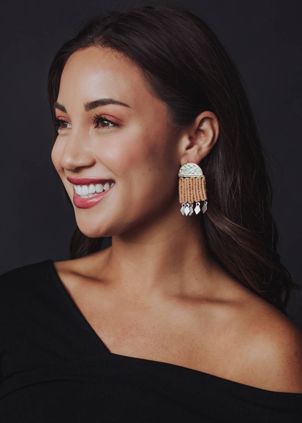 Silver & Tan Statement Earrings
