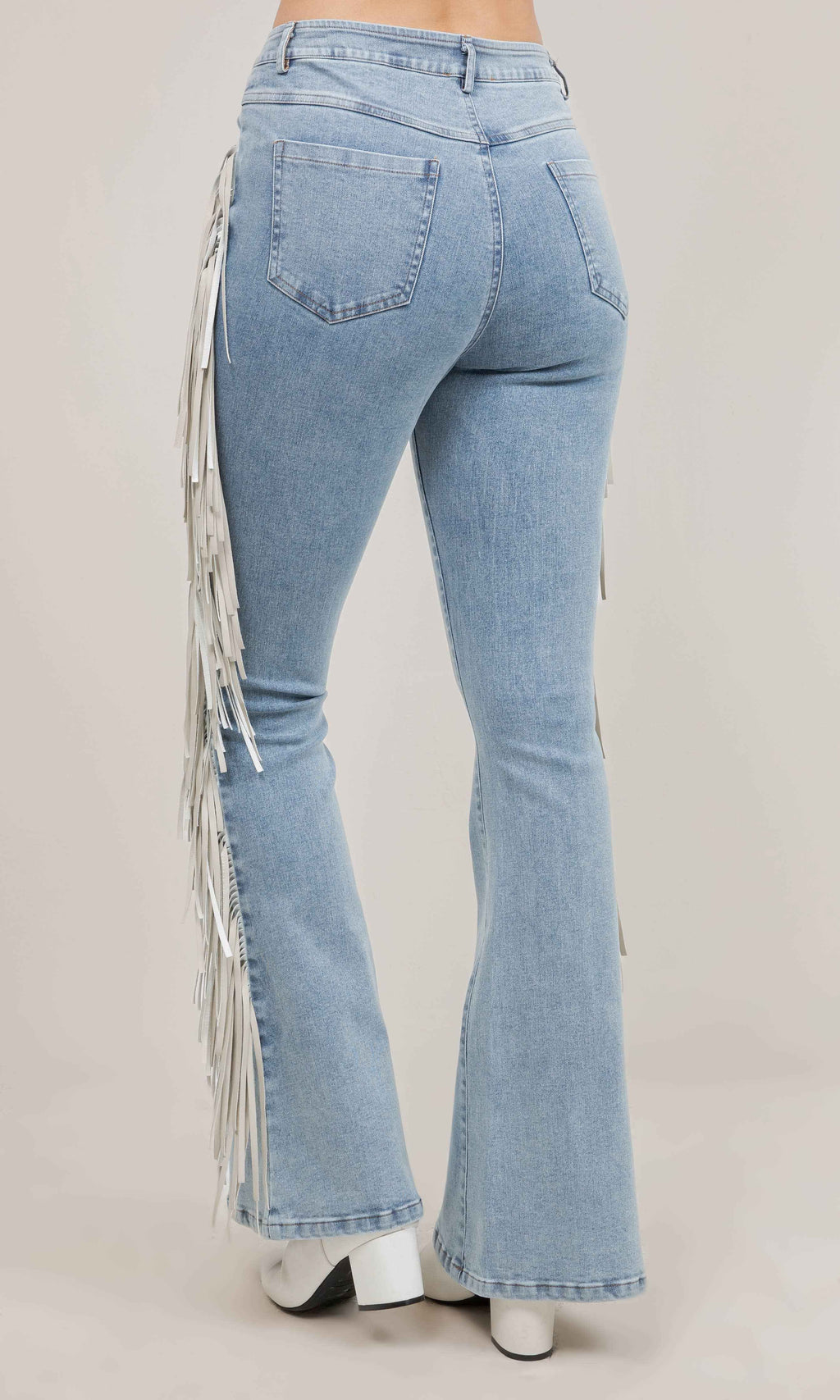 CONTRAST SIDE FRINGE DENIM PANTS