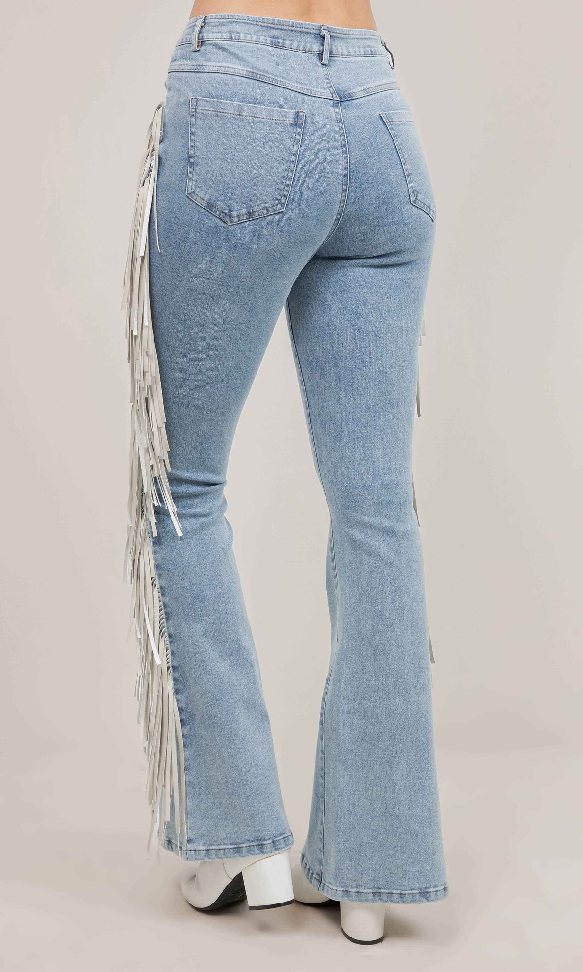 CONTRAST SIDE FRINGE DENIM PANTS