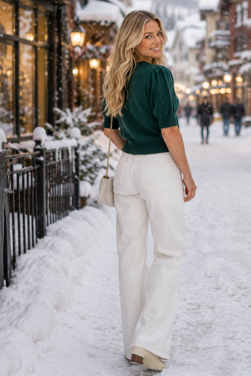 Merry Rhinestone Puff Sleeve Holiday Sweater Top