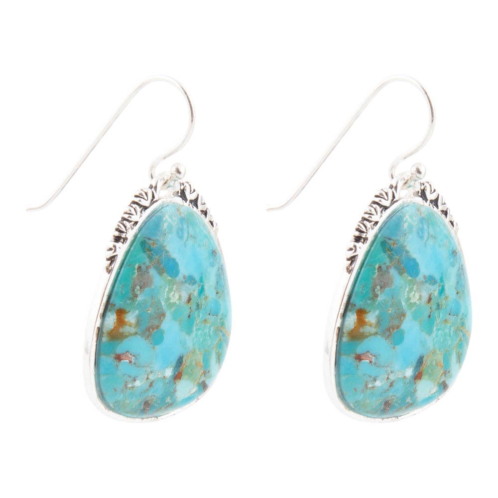 Agave Genuine Blue Turquoise and Silver Drop Earrings