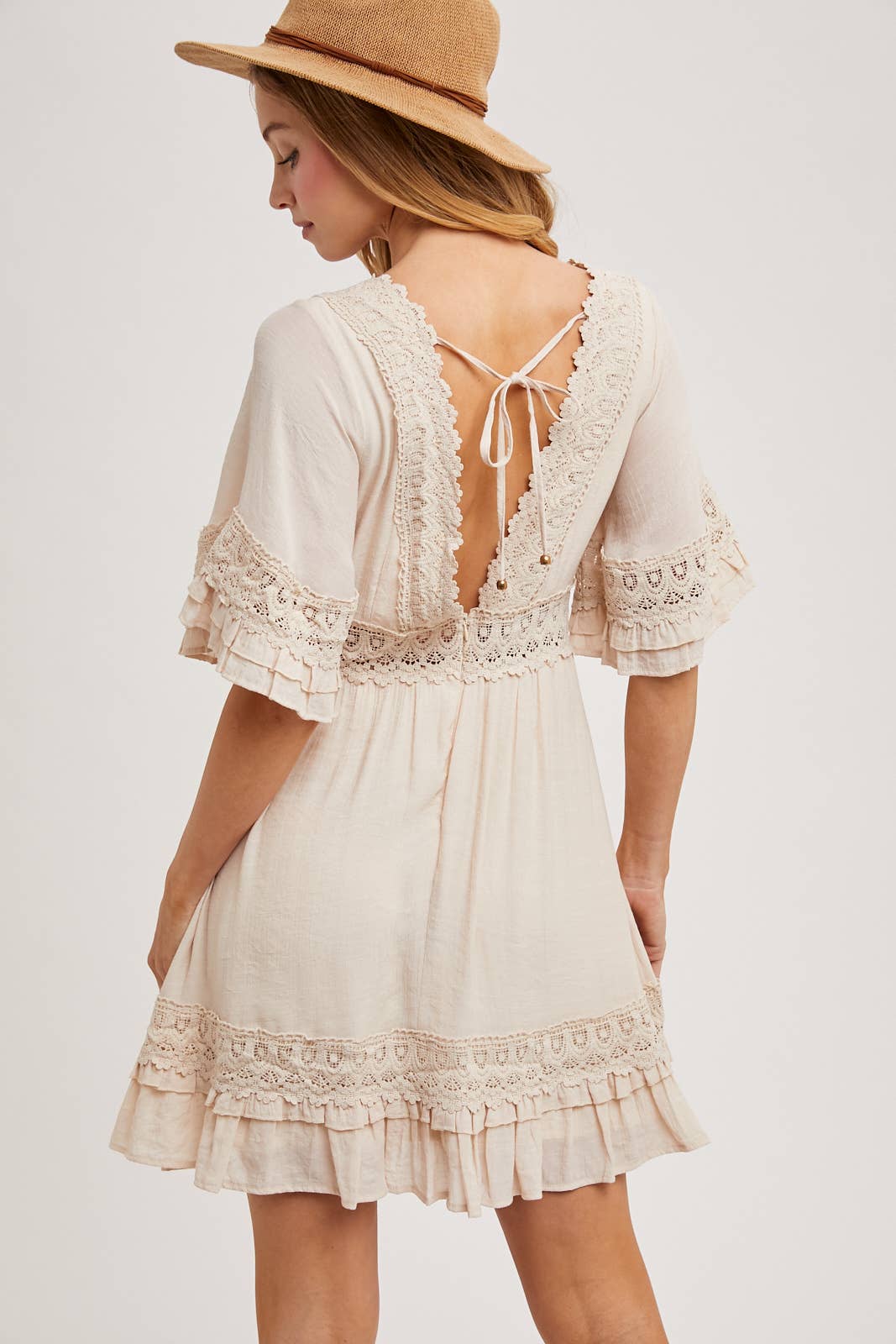 Cream V-Neck Lace Dress