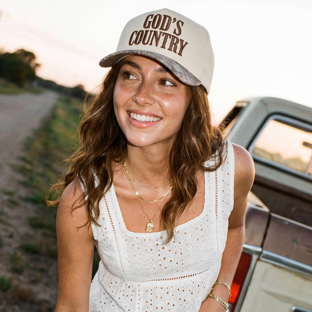 C.C GOD'S COUNTRY Letter on Two Tone Trucker Hat