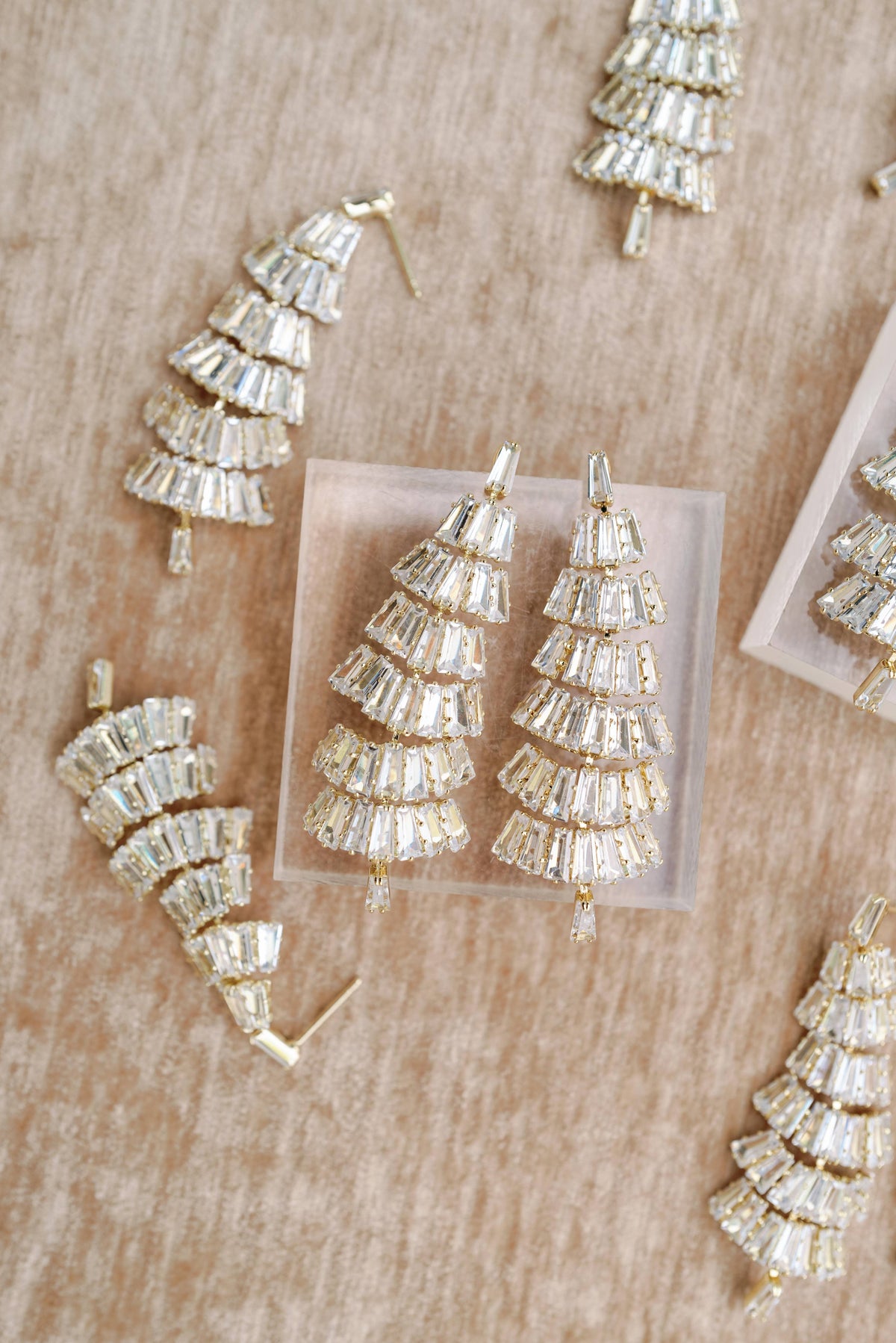 Baguette Crystal Christmas Tree Holiday Statement Earrings