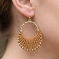 Vegan Leather Woven Fan Hoop Dangle Earrings