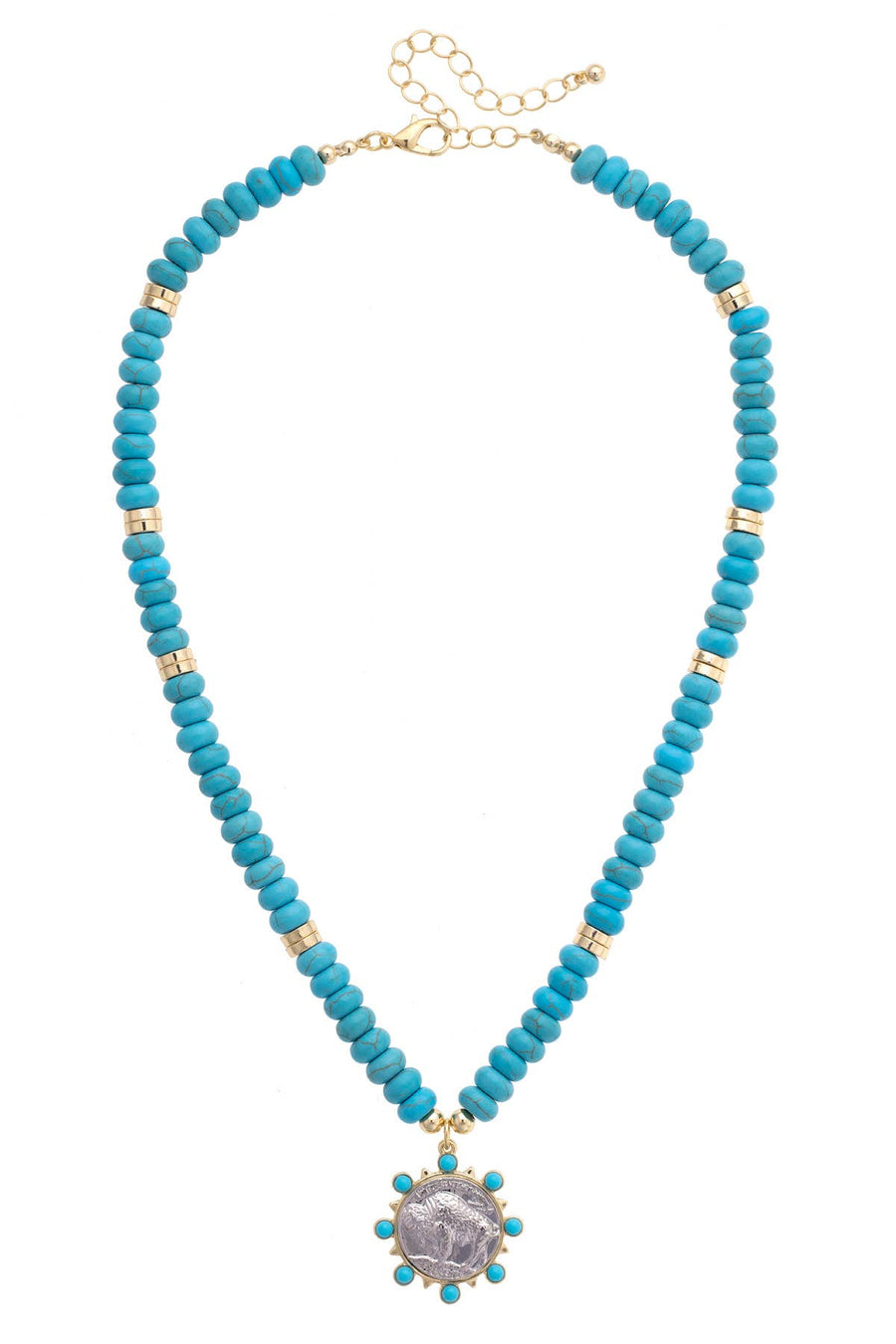 Buffalo Coin Beaded Necklace in Turquoise