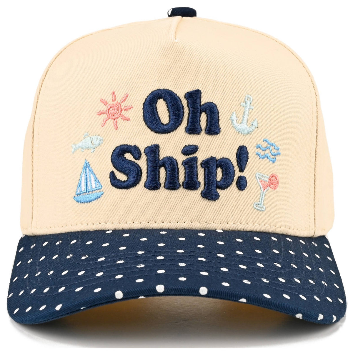 C.C OH SHIP Letter Embroidered Two Tone Trucker Hat