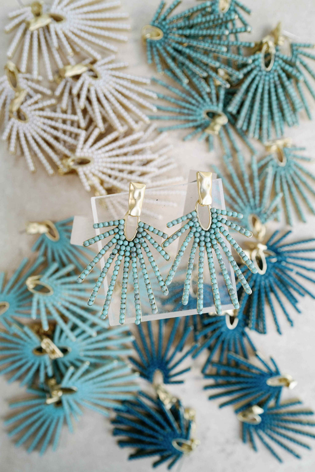 Turquoise Sunburst Statement Drop Earrings