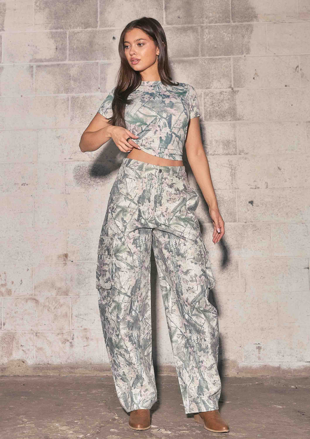 Rhinestone Camo Baggy Barrel Jeans