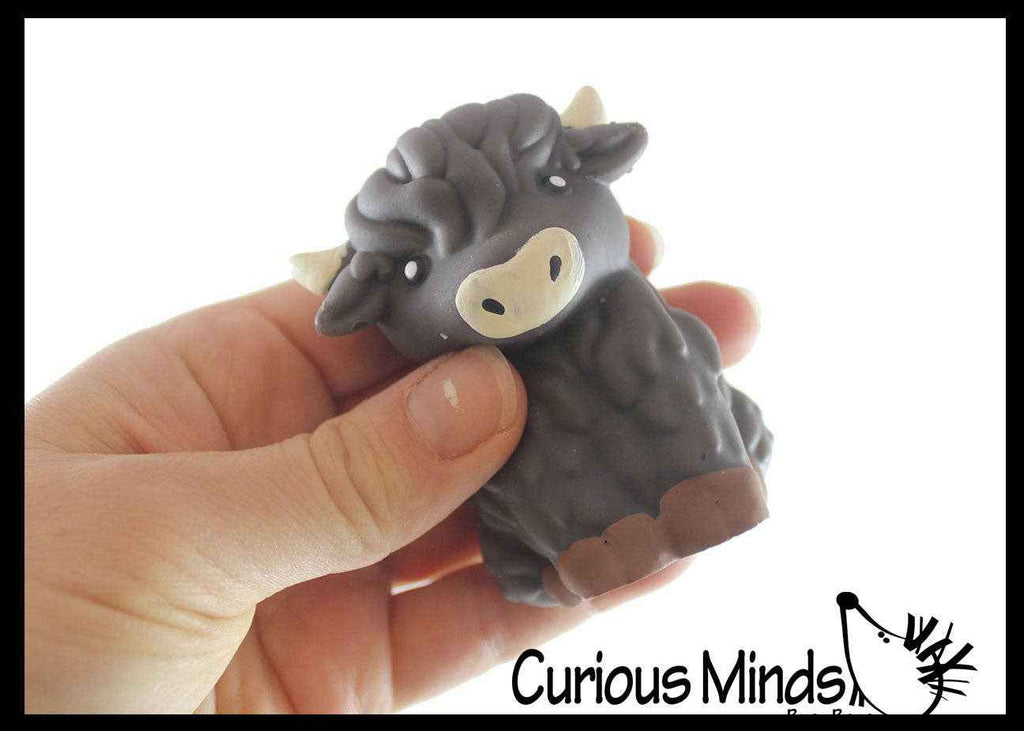 Highland Cow Large Mochi - Cute Animal Gummy Mochi Fidget Squishy Animals - Cute Individually Wrapped Toys - Sensory, Stress, Fidget Party Favor Toy