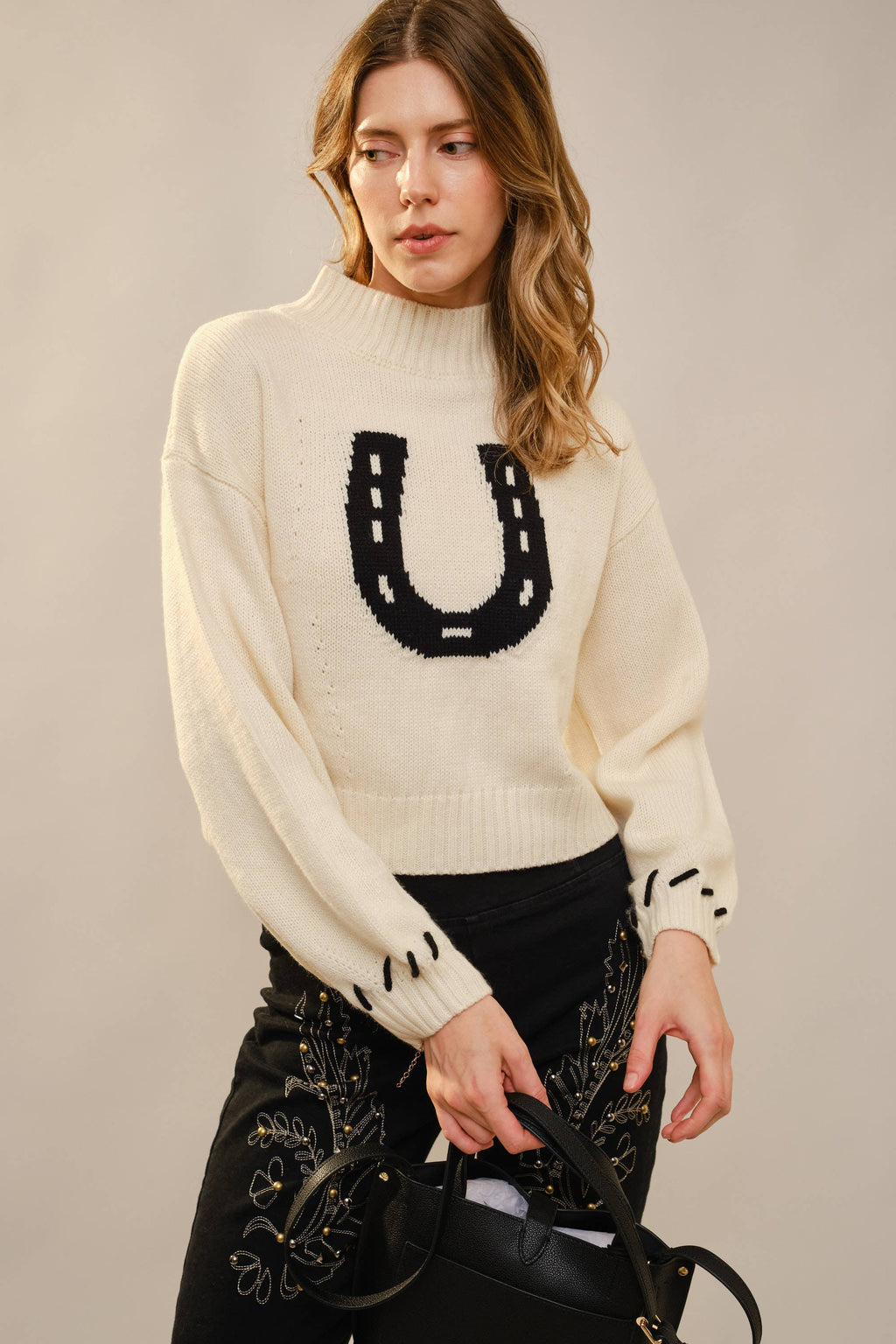 Cropped Horseshoe Knit Sweater