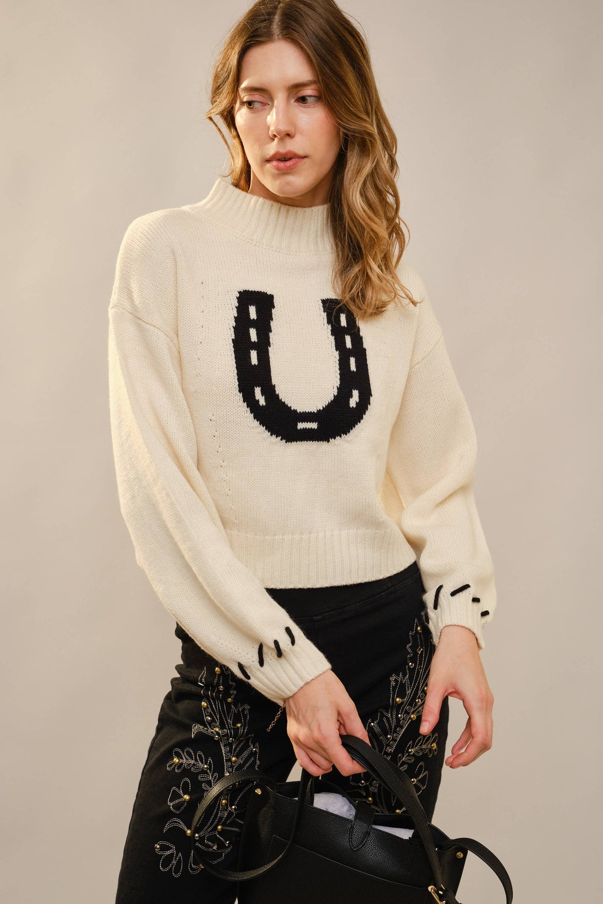Cropped Horseshoe Knit Sweater