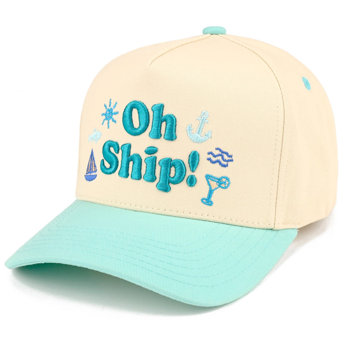 C.C OH SHIP Letter Embroidered Two Tone Trucker Hat