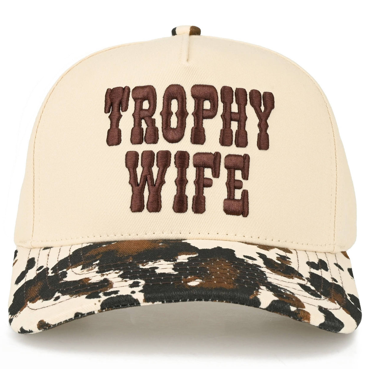 C.C TROPHY WIFE Embroidered Letter Cow Print Trucker Hat