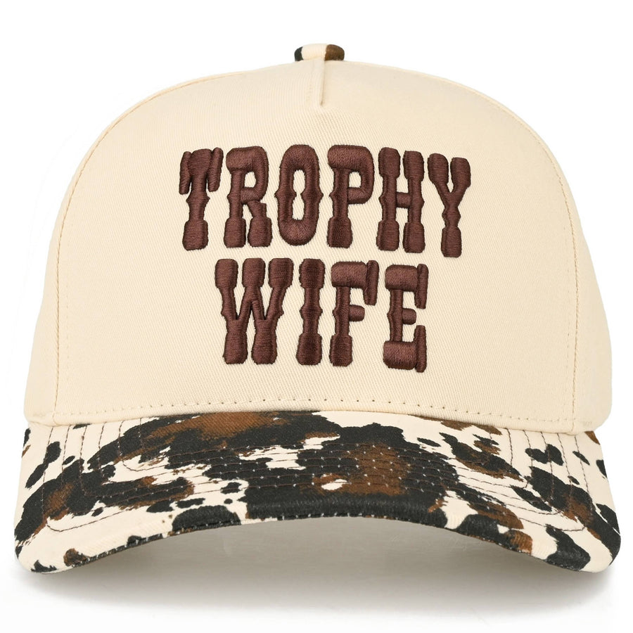 C.C TROPHY WIFE Embroidered Letter Cow Print Trucker Hat