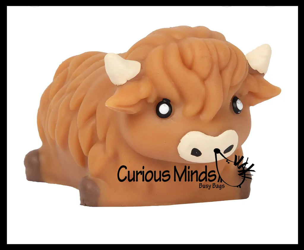 Highland Cow Large Mochi - Cute Animal Gummy Mochi Fidget Squishy Animals - Cute Individually Wrapped Toys - Sensory, Stress, Fidget Party Favor Toy