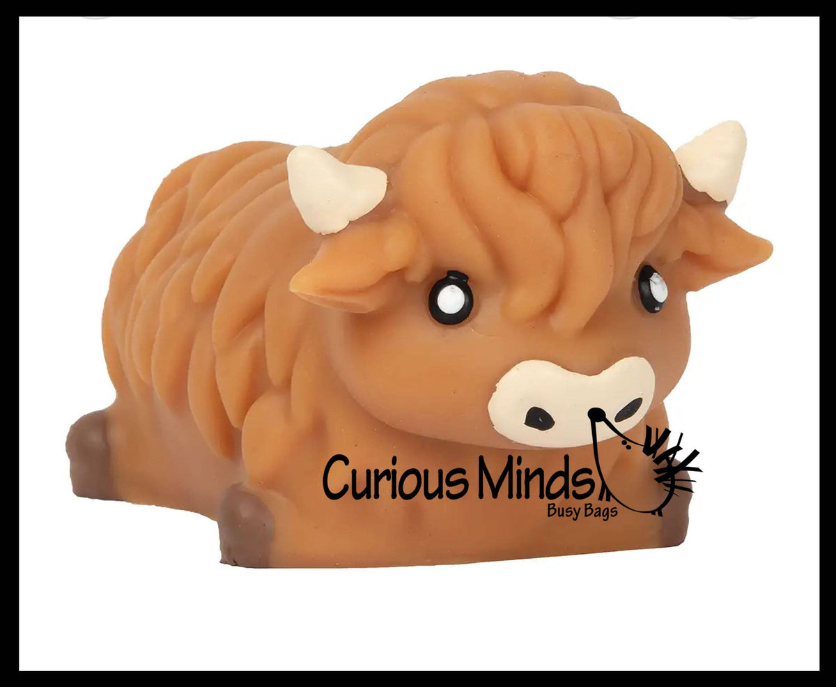 Highland Cow Large Mochi - Cute Animal Gummy Mochi Fidget Squishy Animals - Cute Individually Wrapped Toys - Sensory, Stress, Fidget Party Favor Toy
