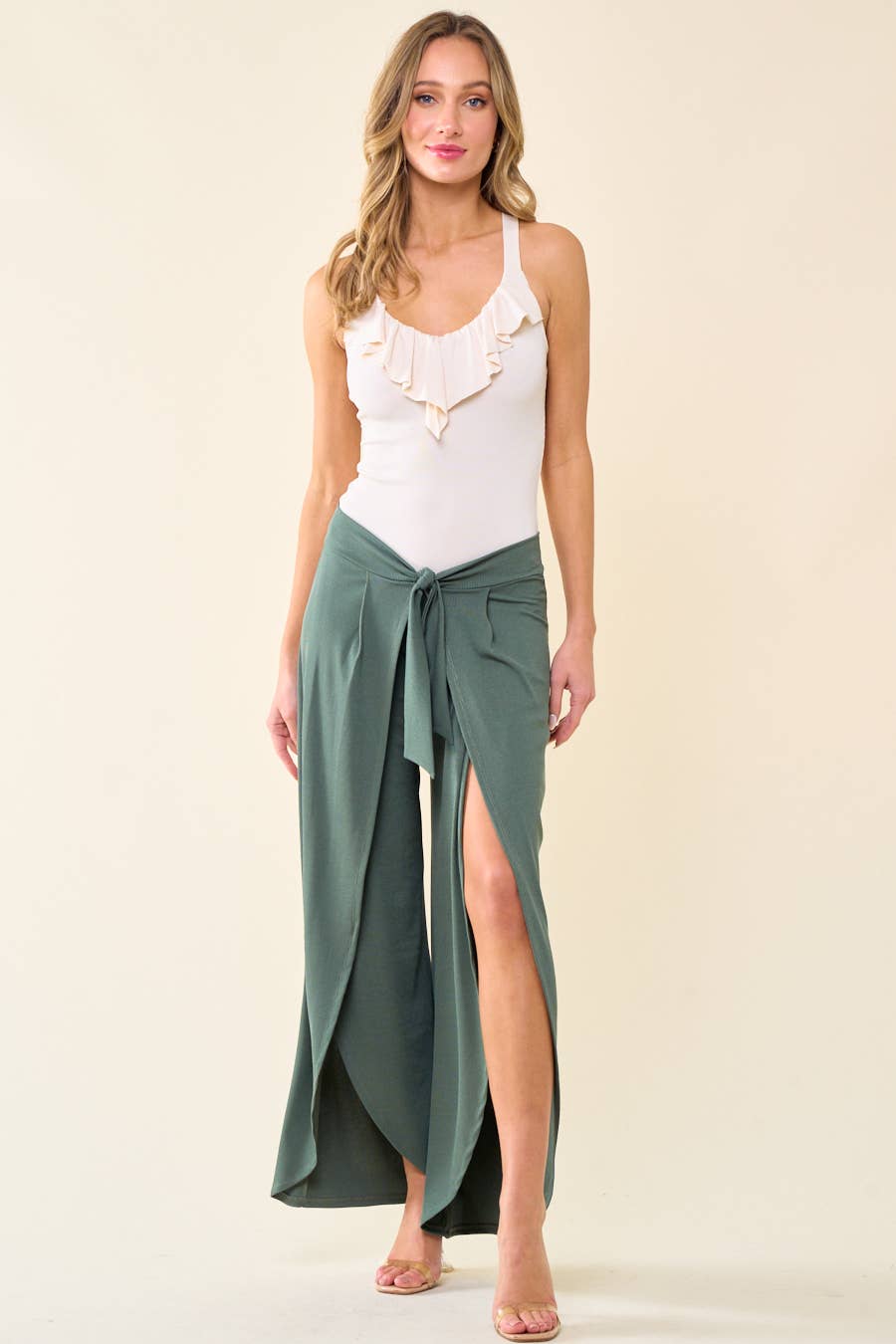 WHITE RUFFLE TANK BODYSUIT