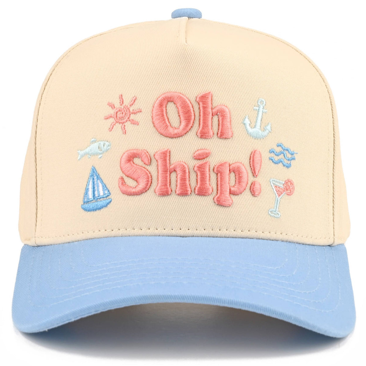 C.C OH SHIP Letter Embroidered Two Tone Trucker Hat